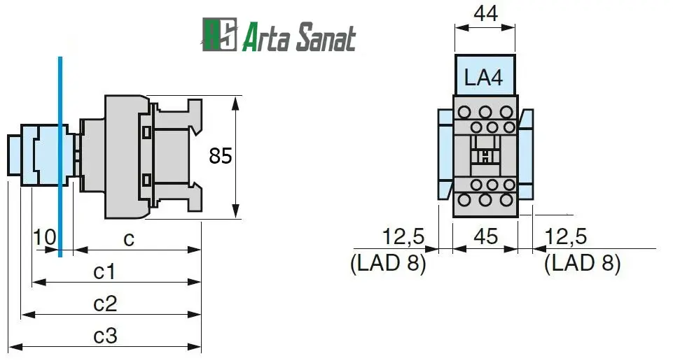ابعاد کنتاکتور اشنایدر d32