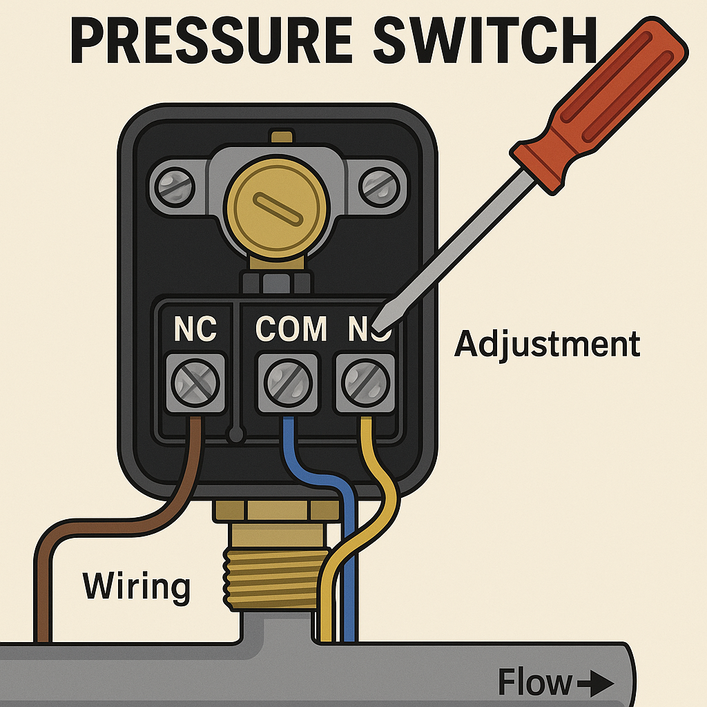سیم‌کشی و نحوه نصب برق پرشر سوئیچ